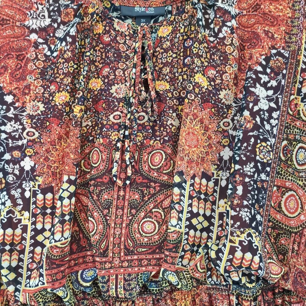 Style & Co Sheer Paisley Blouson Midi Dress Plus Size 3X Puff Slv Whimsigoth Y2K - Picture 9 of 10